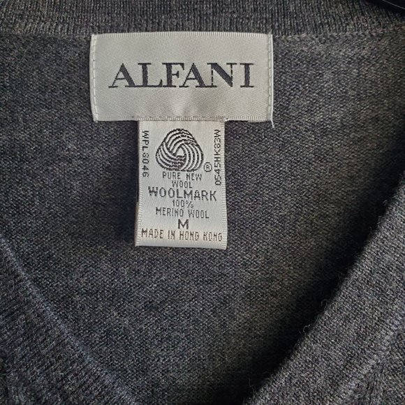 Alfani Mens Merino Wool Lightweight Sweater Size M Grey Stripe V Neck - Picture 2 of 6
